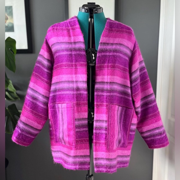 Handmade Sweaters - Upcycled alpaca wool-blend blanket cardigan, ladies' size M-L